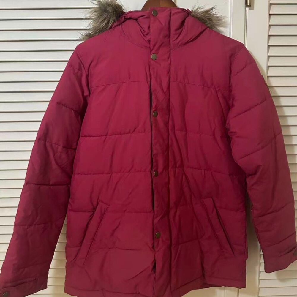 Burton Womens Small Red Living Lining Jacket Full Zip Hooded Faux Fur Trim